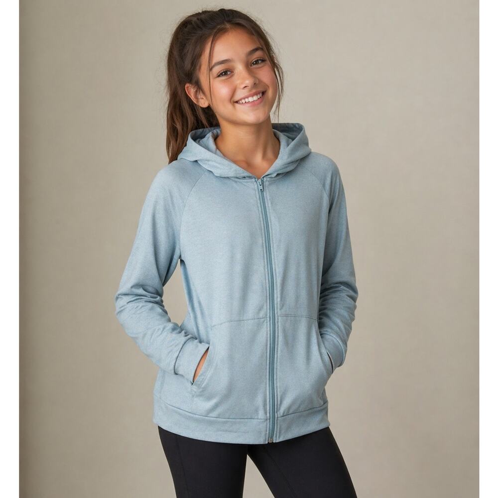 Girls Aqua Hoodie Size XL 16/18 Cozy School Comfy Layers Full Zip Pastel Active